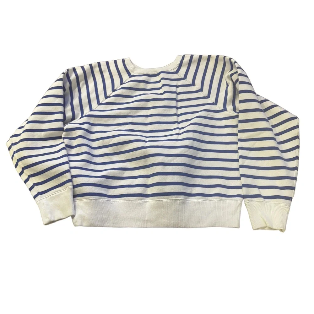 Polo Ralph Lauren Kids Large Polo Bear Striped Sweatshirt White Blue Prep - Picture 2 of 5